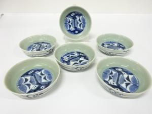 古伊万里　染付　青磁　なます皿　6客